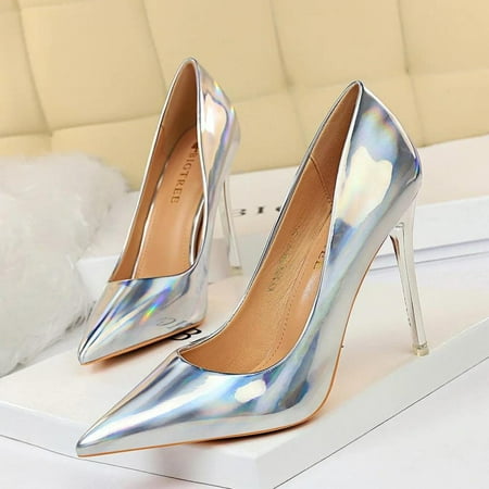 

Women Glossy 4in High Heel Pumps Special Occasion Shoes