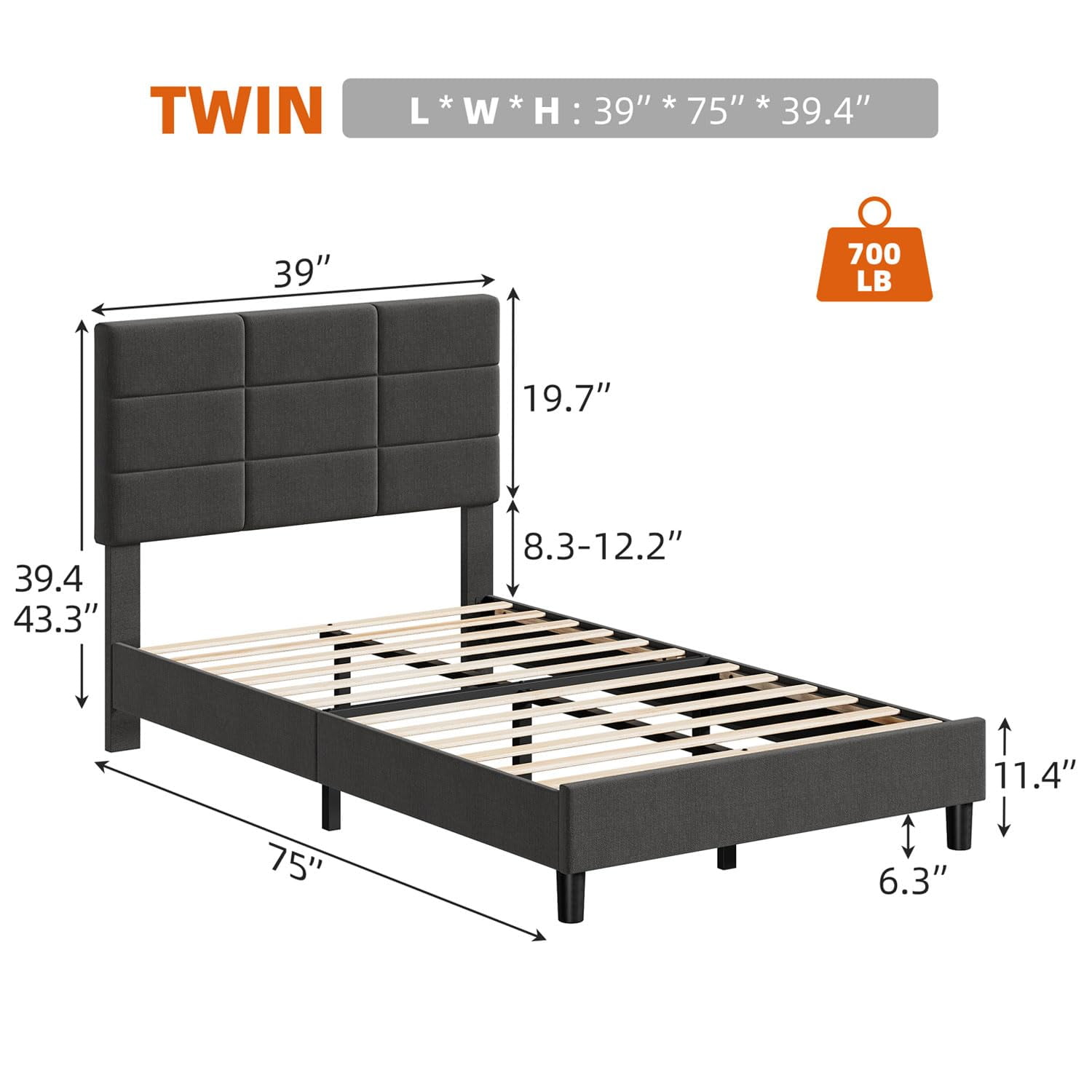 TROPOW Queen Bed Frame,with Adjustable Headboard,Linen Upholstered Queen Platform Bed Frame with Wooden Slats Support, Mattress Foundation and No Box Spring Needed, Dark Grey