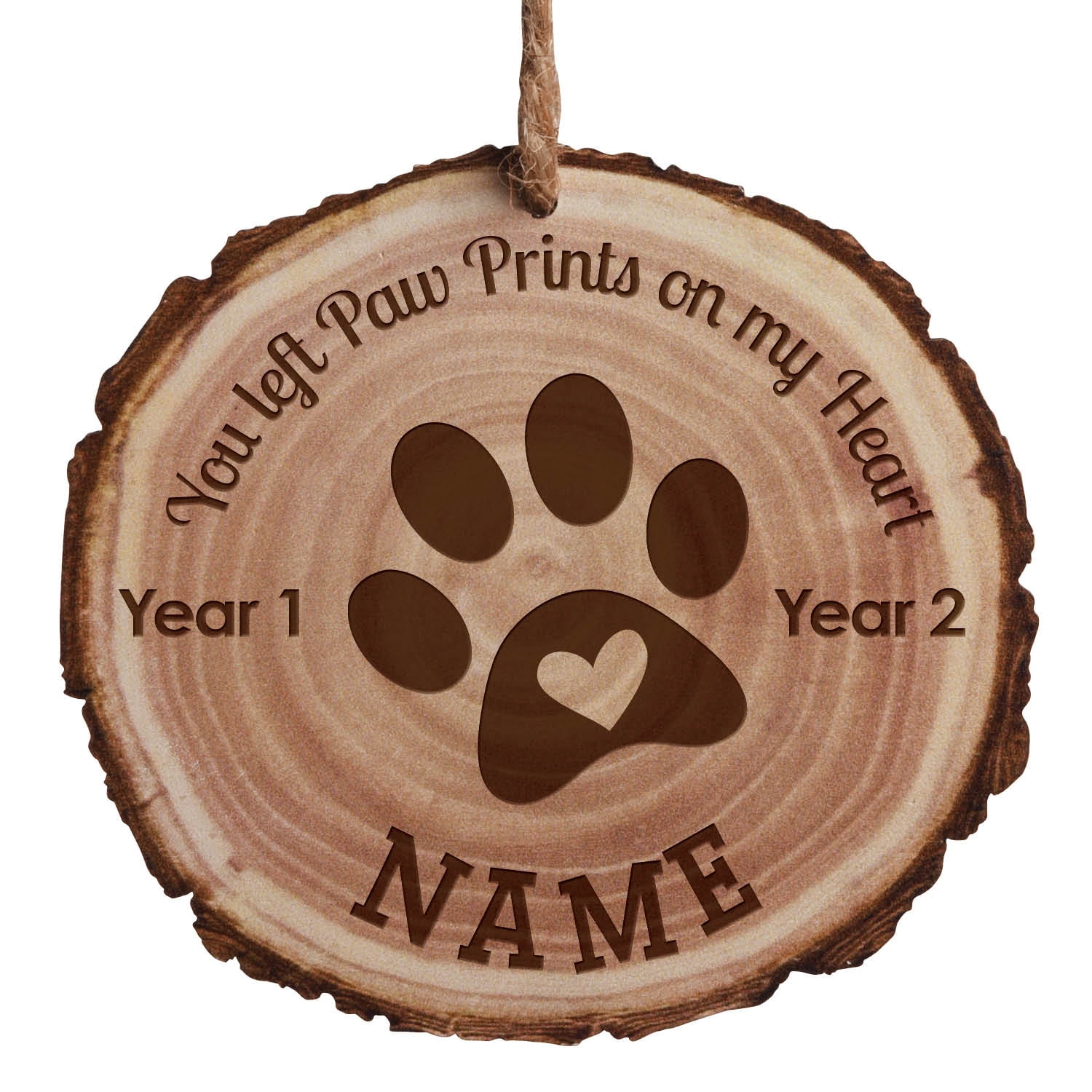 Personalized Pet Memorial Christmas Tree Ornament with Cut Log Design