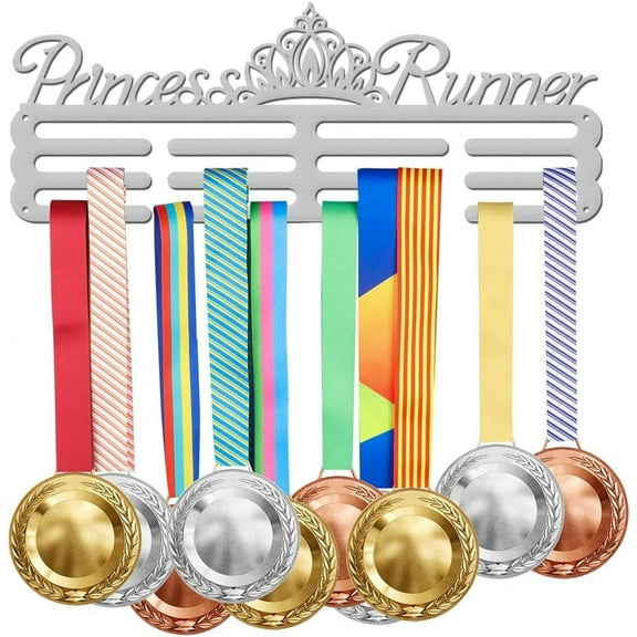 Medal Holder Display Hanger Rack Frame for Running Sturdy Platinum Steel Metal with Princess Runner Crown Pattern Wall Mounted Hooks Medal Rack Display Over 60 Medals