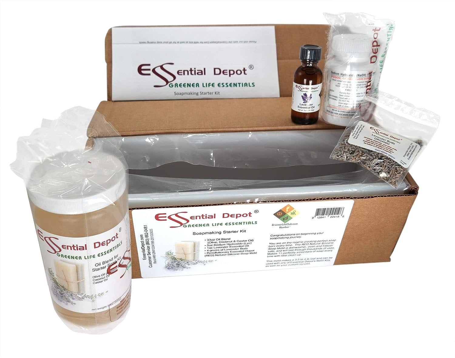 R.E.D. Soap Making Starter Soap Kit - includes pre-measured ingredients to make a loaf of soap and a R.E.D. Natural Silicone Mold