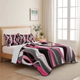 thumbnail image 5 of Full Quilt Set 78''x90'', Pink Stripe Lightweight Bedspread Coverlet Set with 2 Pillow Shams, Gradient Grey Moire Geometric Modern Abstract Breathable All Season Quilt Bedding for Bedroom/Guest Room, 5 of 9