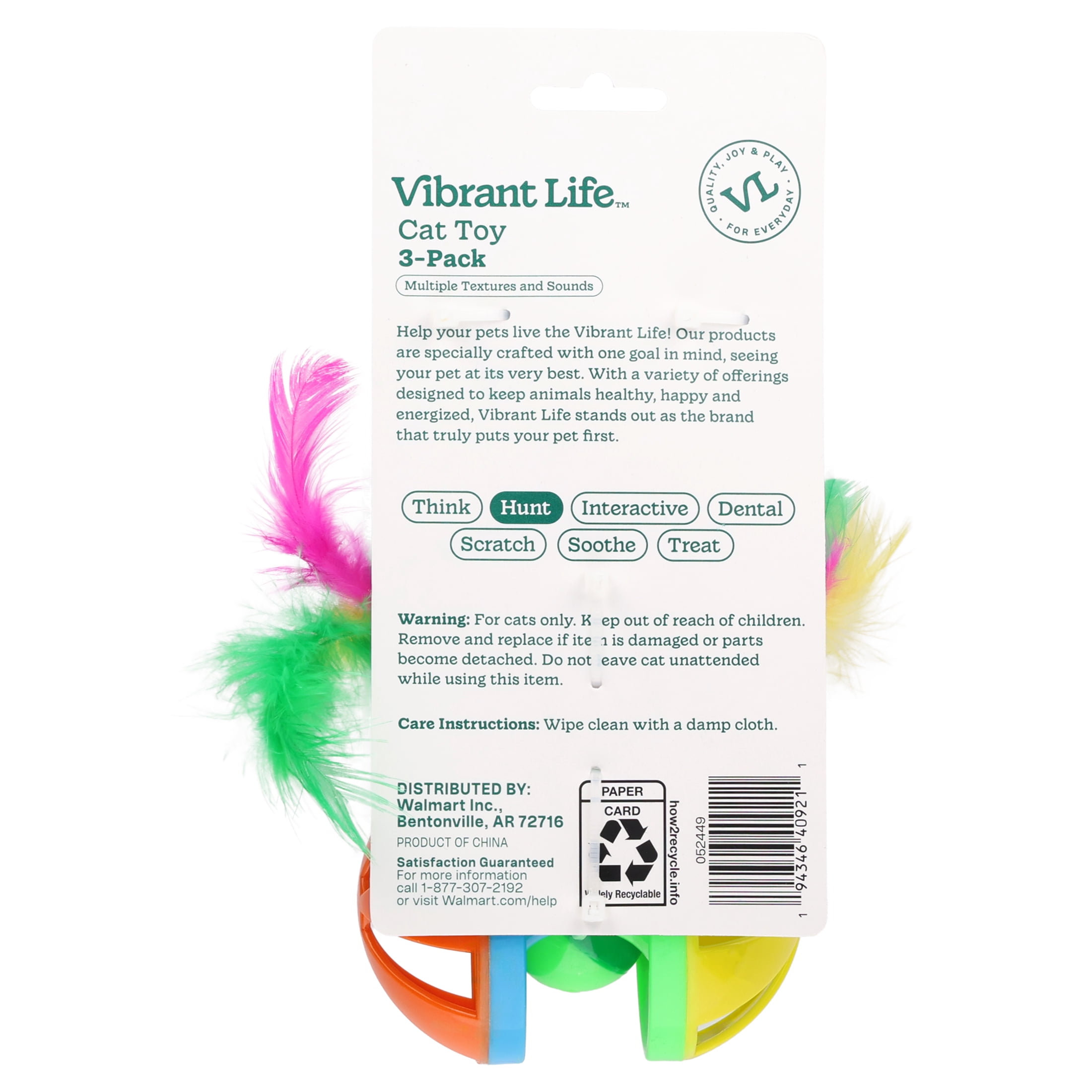 Vibrant Life Rattle, Roll and Scratch Cat Toys, 3 Pack