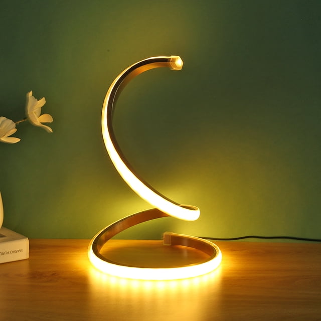 Lámpara de escritorio LED en espiral Lámpara de noche dorada ajustable en altura USB (luz cálida)