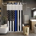 thumbnail image 2 of No Hook Shower Curtain with Snap in Liner, Thin Blue Line American Flag Waterproof Fabric Bathroom Curtain Mesh Top Window, Black White Stars Stripes Shower Curtains 36x72in, 2 of 9