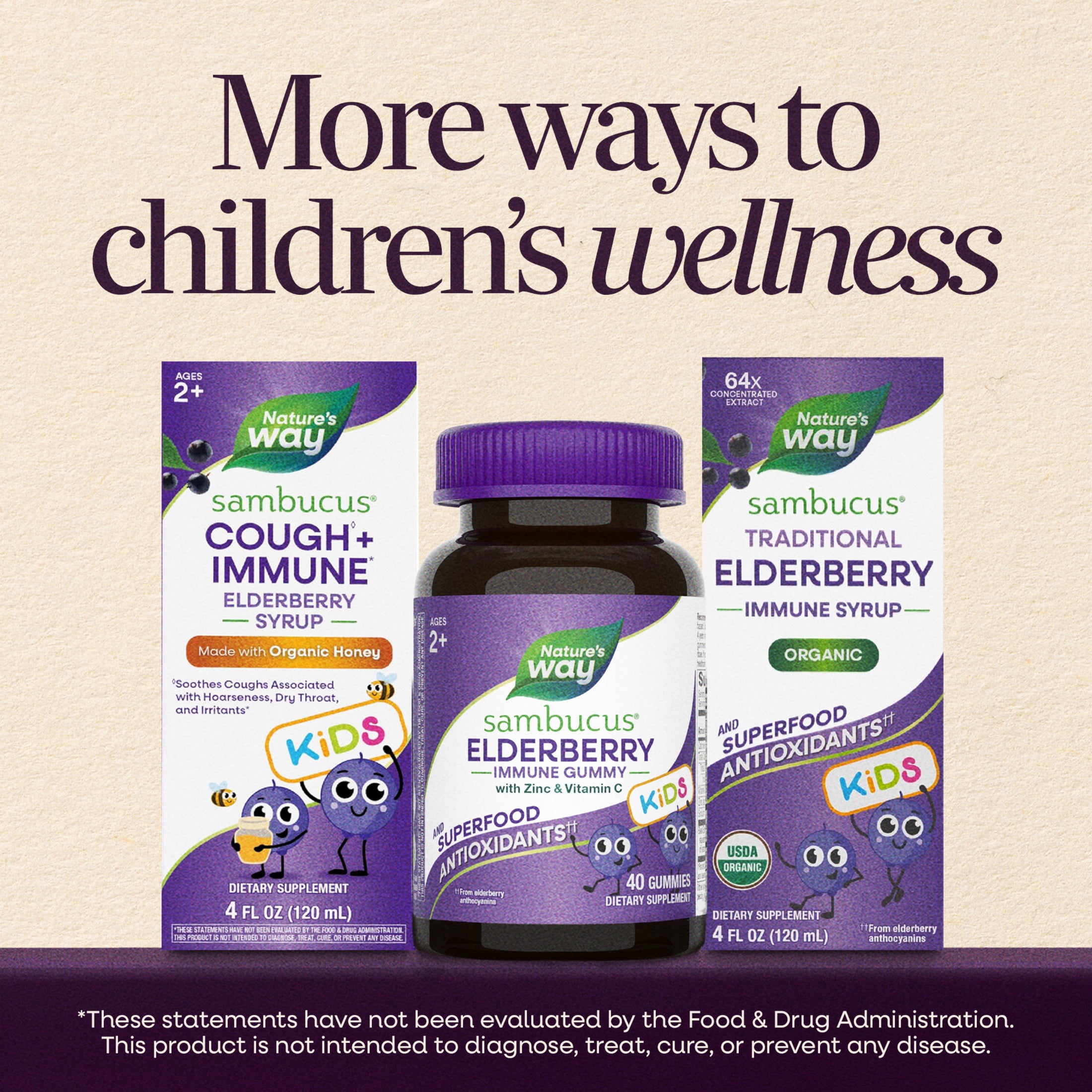 Nature’s Way Sambucus Immune Gummies for Kids, with Elderberry, Vitamin C and Zinc, Unisex, 60 Count