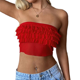 thumbnail image 3 of Top de Tubo de Verano para Mujer, Sin Tirantes, con Volantes, Básico, Informal, Sin Mangas Rojo L, 3 of 10