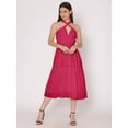 thumbnail image 6 of HERE&NOW Women's Solid Halter Neck Dress Sleeveless Calf Length Deep Neck Flared Solid Casual Georgette Dress, 6 of 7