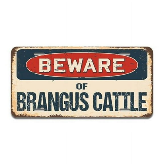 Beware of Brangus Cattle Aluminum License Plate| License Plate 12" X 6" Fits Any Car, Truck, SUV, RV, or Trailer | Made in The USA