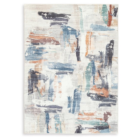 Signature Design by Ashley Hessland Modern Washable Area Rug, 5' x 7', Artistic Abstract Multicolor Pattern