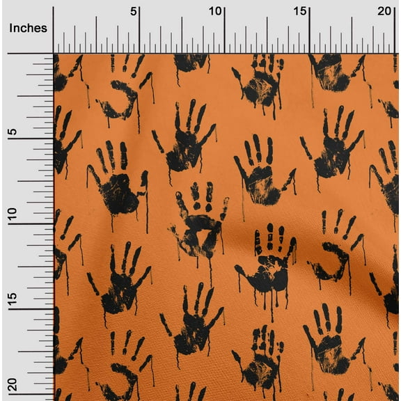 oneOone Cotton Jersey Orange Fabric Handprint Skull Sewing Fabric By The Yard Printed Diy Clothing Sewing Supplies 58 Inch Wide