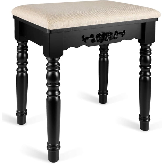 Oak Wood Vanity Stool, Modern Makeup Dressing Stool with Concave Seat Surface,Capacity 300lb, Easy Assembly