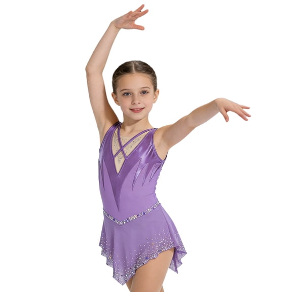Haitryli Children Girls Ballet Lyrical Dance Outfits Competitions Clothes Figure Ice Skating Dress Gymnastics Tutu Skirt Lavender 12