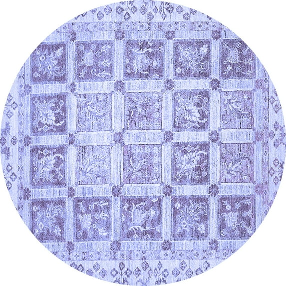 Ahgly Company Machine Washable Indoor Round Abstract Blue Modern Area Rugs, 8' Round