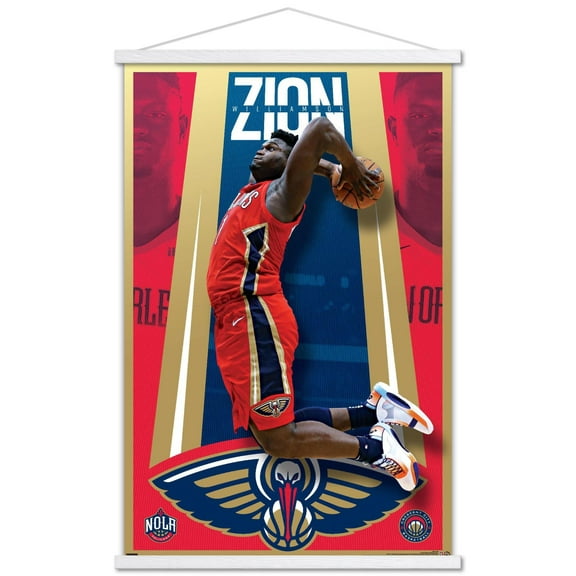 NBA New Orleans Pelicans - Zion Williamson 20 Wall Poster with Wooden Magnetic Frame, 22.375" x 34"