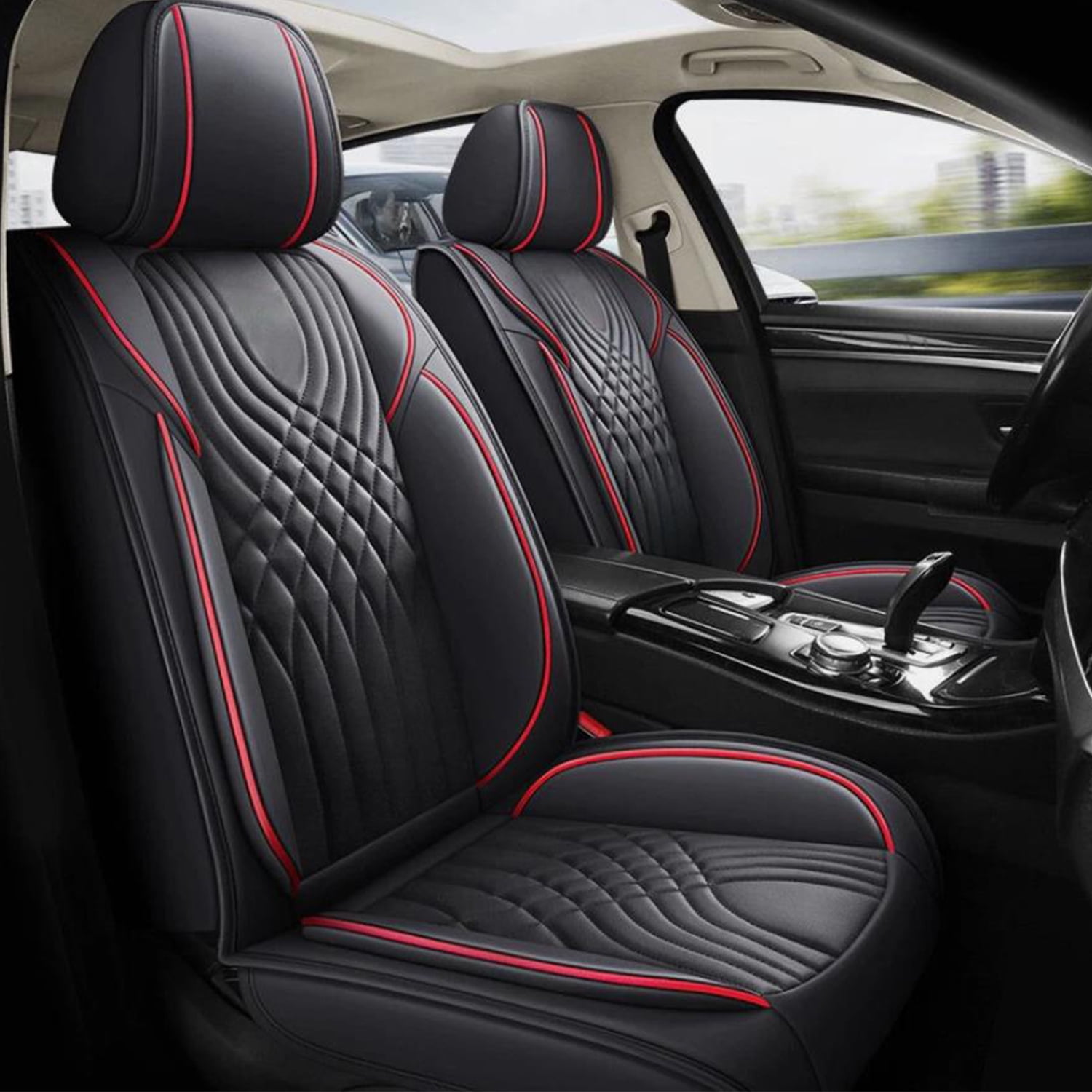 Car Seat Covers Full Set Fit for Toyota RAV4 2013-2026 Waterproof Leather 5 Seat Covers Automotive Seat Cushion Seat Protectors with Airbag Compatible (Black&Redline)