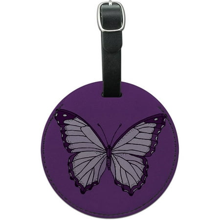 Purple Butterfly Round Leather Luggage ID Tag Suitcase