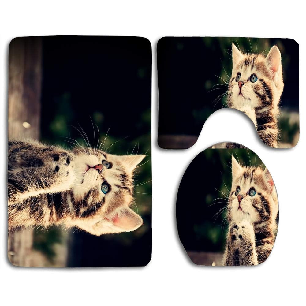 GOHAO Kitty Cat Prayer 3 Piece Bathroom Rugs Set Bath Rug Contour Mat
