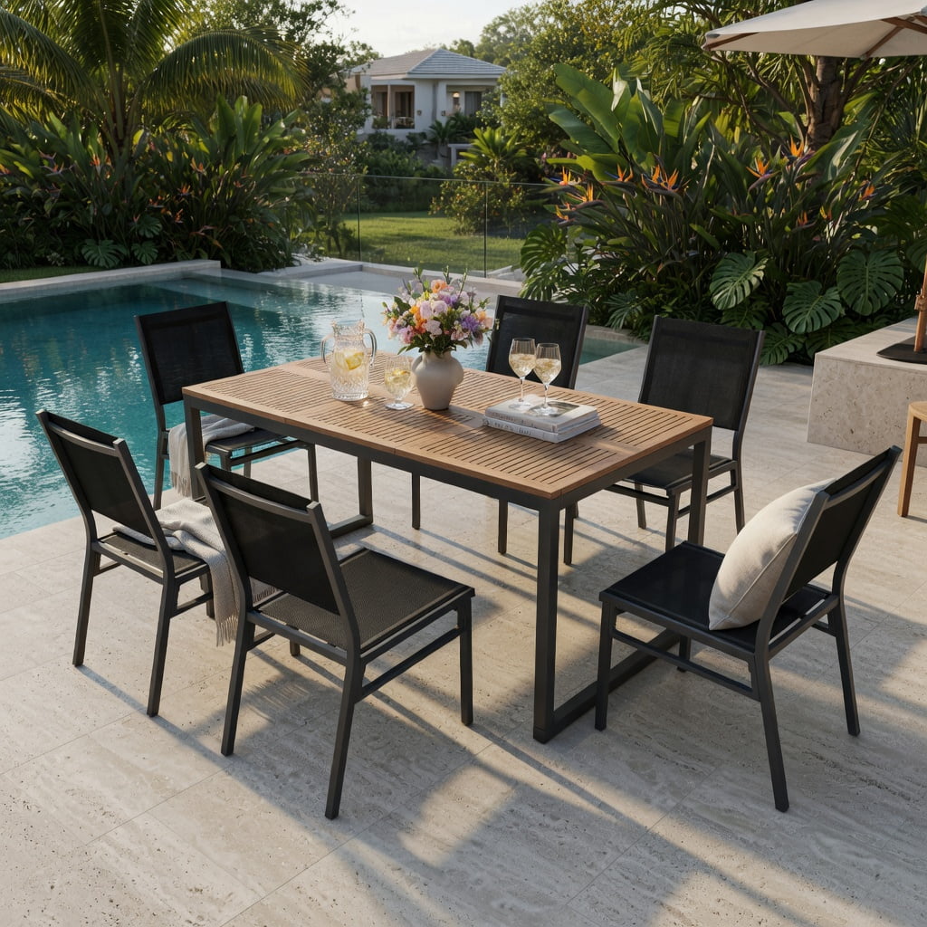 Hommoo 2-Pack Outdoor Dining Chairs, Breathable Mesh Back & Seat, Lightweight Aluminum Frame, Rust-Resistant for Patio, Porch, Poolside & Indoor Use, Black