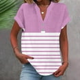 thumbnail image 2 of Staron Women Tops Clearance Under $10 Cotton Linen Dressy Summer Button Down Shirts Short Sleeve Color Block Loose V Neck Tops, 2 of 5