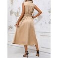 thumbnail image 2 of Khaki Solid Minimalist Stand Collar Sleeveless A-Line Midi Dress For Women, 2 of 7