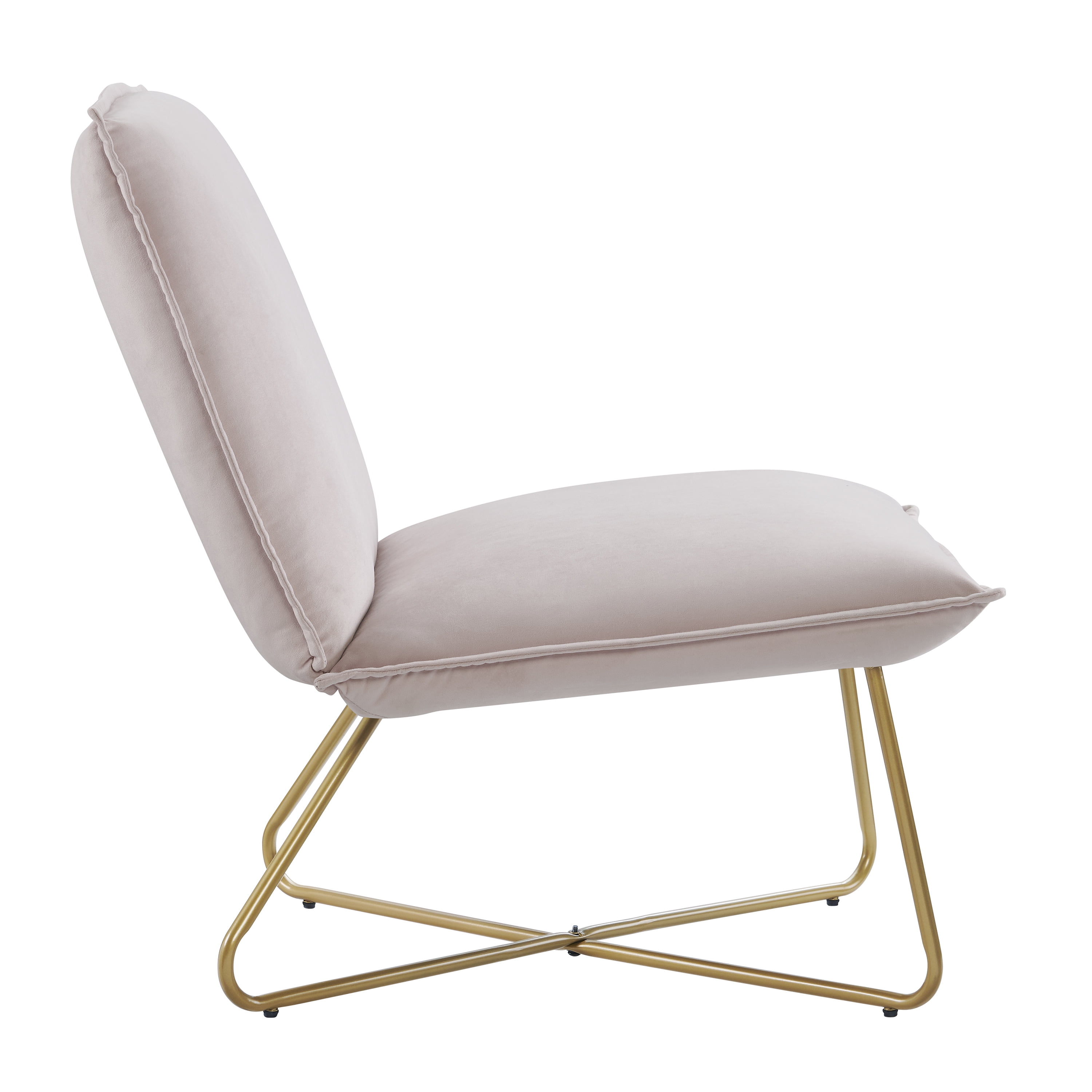 Linon Kinard Pillow Accent Chair with Gold Metal Legs, Pink Velvet