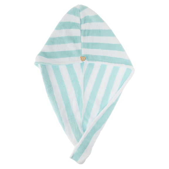 Unique Bargains 1 Pc Women Breathable Stripe Hair Drying Towel for Bathroom Green, White