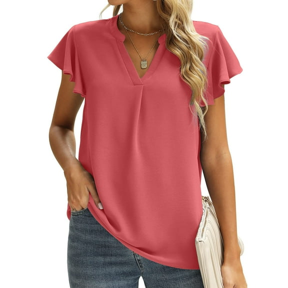 Blouses for women Loose Casual Short Sleeve V-Neck Solid Casual Blouse T-Shirt Tunic Tops Blouses for Women Fashion