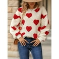 thumbnail image 6 of Women'S Plush Heart Print Loose Long Sleeve Round Neck Pullover Sweatshirt Fall Winter Outfits Red Love Heart XXL, 6 of 8