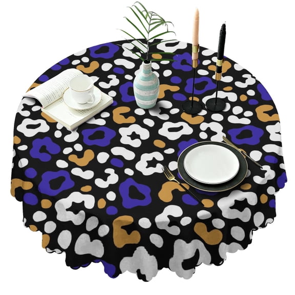 60 Inch Round Lace Tablecloth Water Resistant Washable, Leopard Animal Print
