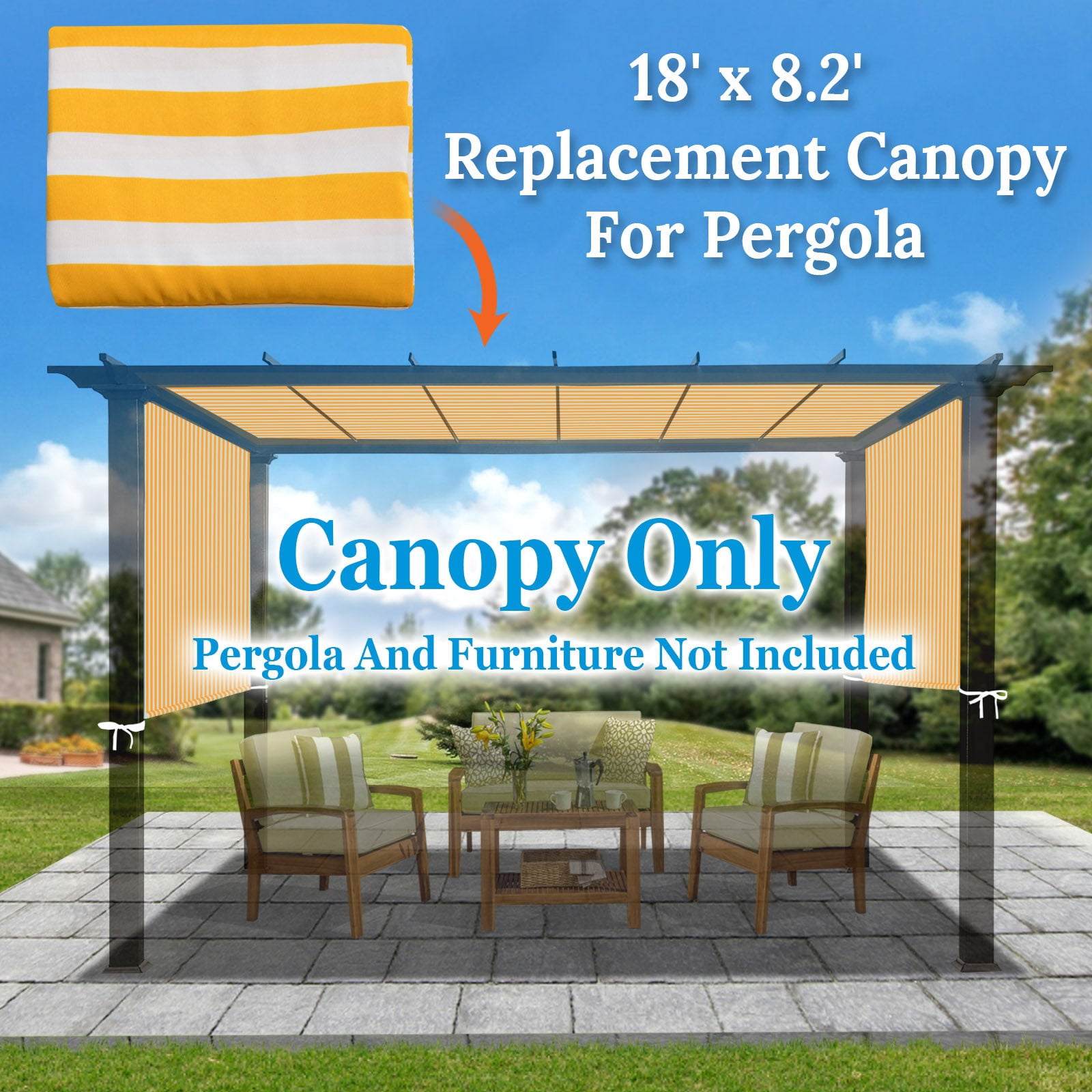 SUNNYOUTDOOR 18' L x 8.2' W Pergola Replacement Canopy Universal Pergola Canopy Replacement Top Cover for Pergola Structure, Frame NOT included (Yellow with white)