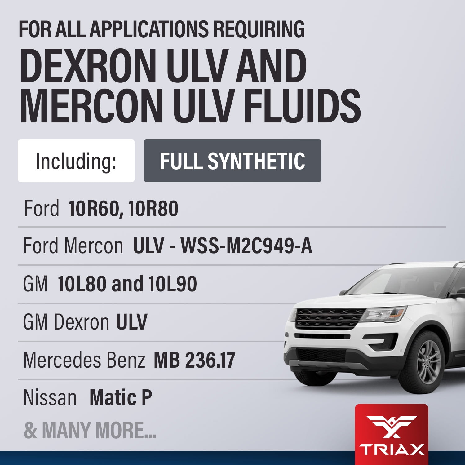 TRIAX ULV ATF - Ultra Low Viscosity, Full Synthetic Automatic Transmission Fluid - For Modern High Performance Transmissions in Many North American Trucks, SUVs, and European Cars (1 Gallon)