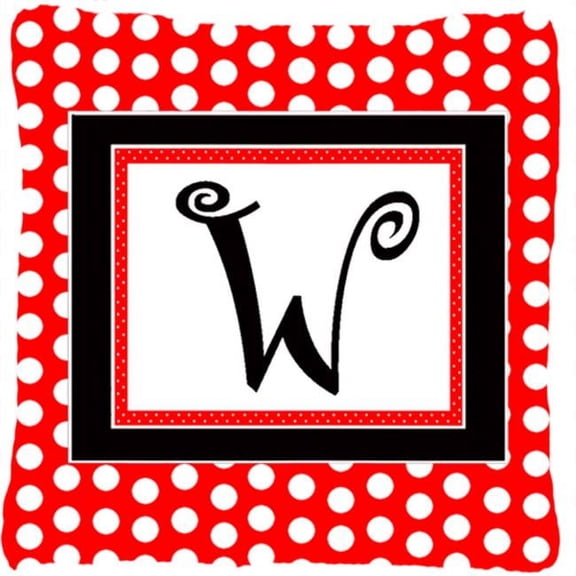 Carolines Treasures CJ1012-WPW1414 Monogram - Initial W Red Black Polka Dots Decorative Indoor & Outdoor Fabric Pillow