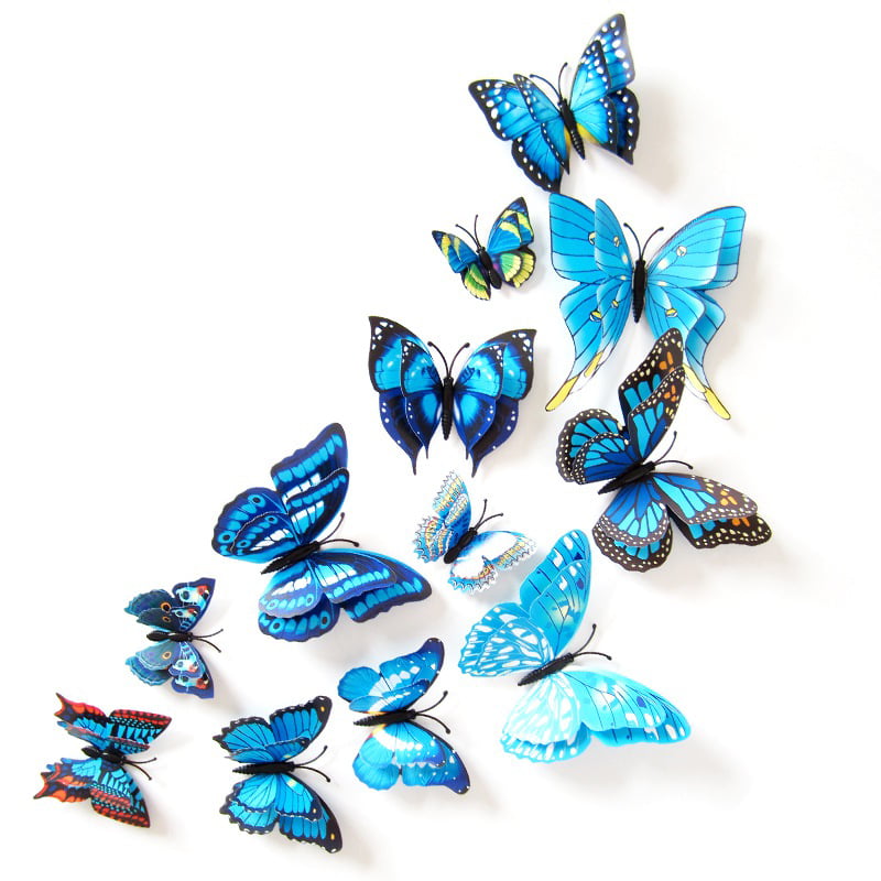 4 Teal Blue in Flight 3D Butterflies Wall Butterfly Home Decorations 4" Each 