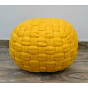 Spura Home Knitted Checkerboard Yellow Pouf Chair Velvet Ottoman Foot Stool 15"x17"