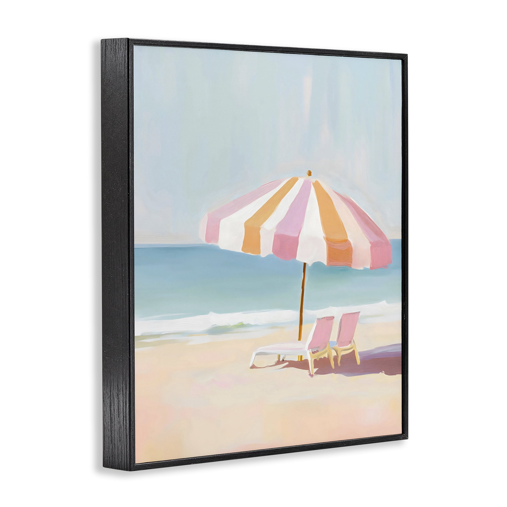 Stupell Industries Striped Umbrella & Chairs Black Framed Giclee Art, design by The Prints Vibe