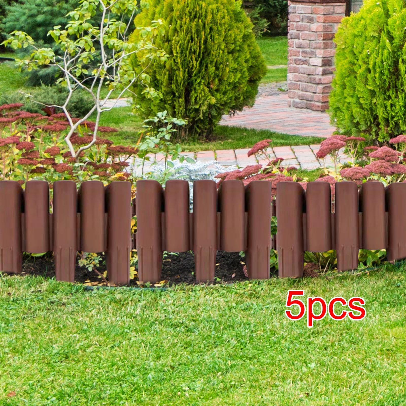 5 Piece Garden Fence Border, Reusable Edging Durable Decorative, Flower Edging for Yard Landscape Patio Outdoor Decor for Garden Path Walkway, Brown, 28cmx23cmx3.5cm