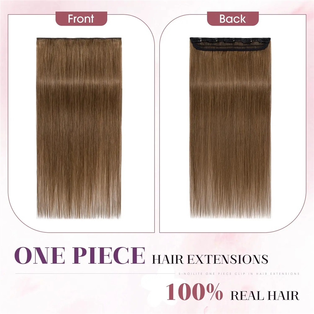 One-Piece Full Head Clip In Human Hair Extensions Light Brown Straight 1 Piece 5 Clips 100G/Pc