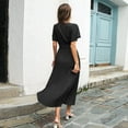 thumbnail image 7 of Women's Summer Pleated Maxi Dress Wrap V Neck Ruffle Cap Sleeves Long Flowy Chiffon Dress With Belt Young Woman Dresses Womens Work Dress Casual Wrap Dresses for Women with Sleeves Knee Length Dress, 7 of 7