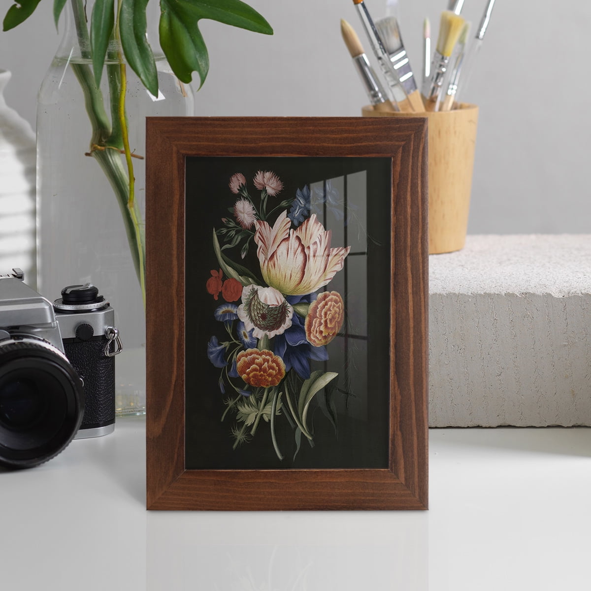 Dramatic Bouquet II -Framed Print w/glass-Chestnut