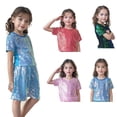 thumbnail image 4 of GiLiling Girls Sequin Performance T Shirt Short Sleeved Summer Lightweight Comfy Soft Casual Round Neck Top (Green, 7-10 Years), 4 of 4