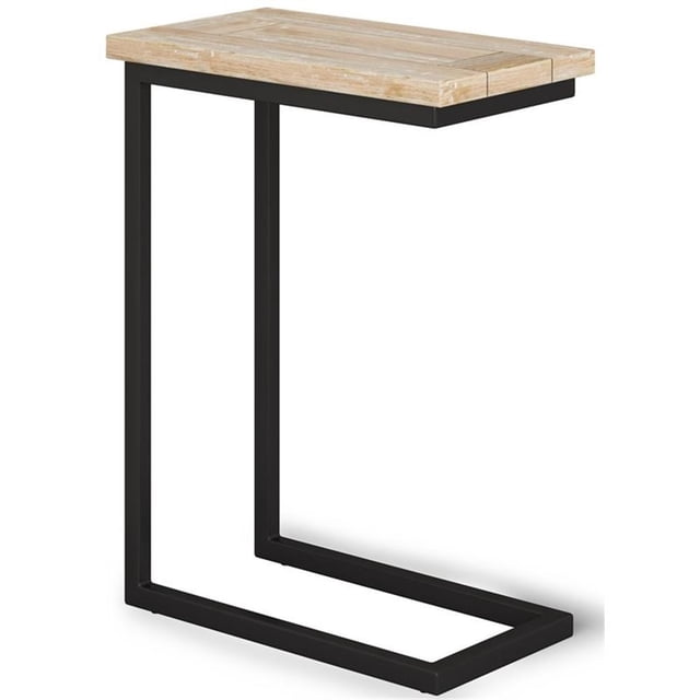 Allora 18"W Solid Wood and Metal C-Shaped End Table in Distressed White Wash