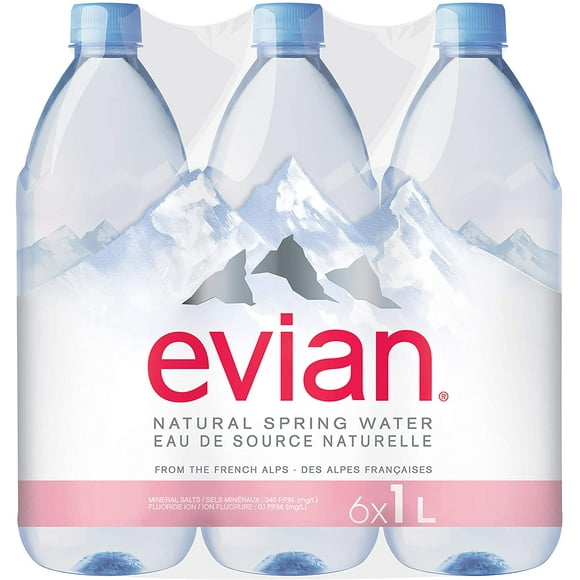 Evian Natural Spring Water 1L Bottles, 6 Pack
