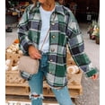 thumbnail image 4 of Women's Green Plaid Print Buttoned Shirt Jacket, 4 of 15