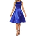 thumbnail image 2 of INSPIRE CHIC Women's Satin Sleeveless Dress Boat Neck A-Line Cocktail Evening Dresses S Royal Blue, 2 of 6