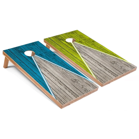 Skip's Garage | Turquoise and Lime Pyramid Cornhole Boards | Includes (2) Boards, (8) Bags & Optional Accessories