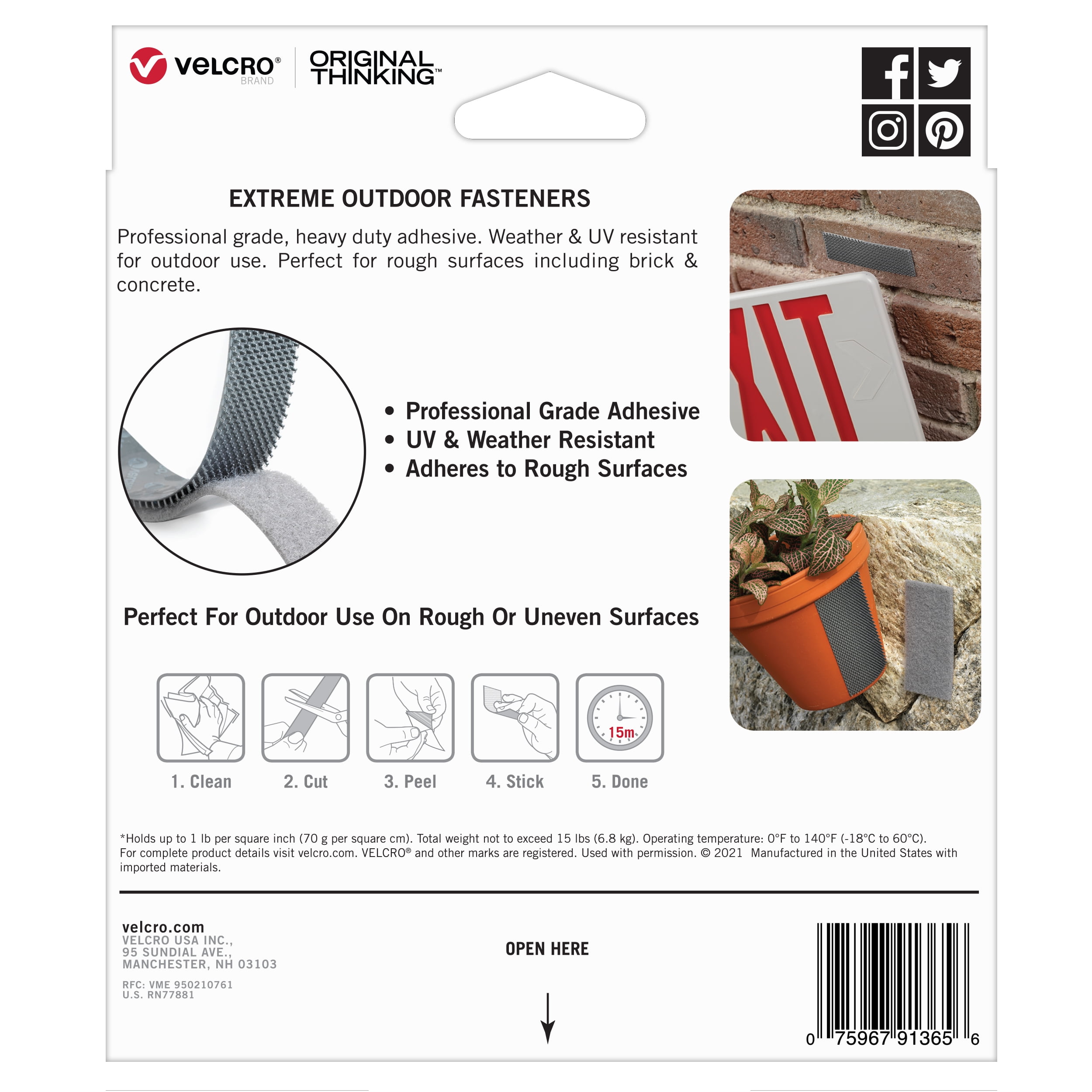 VELCRO Brand Extreme Outdoor Heavy Duty Holds 15 lbs, Strong Weather 10ftx1in Roll - Walmart.com