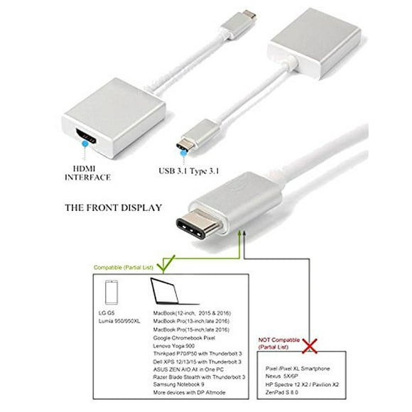 Konex (TM) USB 3.1 Type C à HDMI Adaptateur, Connecteur Mâle Ultra-Mince USB 3.1 Type-C à HDMI Femelle Adaptateur AV Numérique Convertisseur pour Apple Nouveau MacBook 12 Pouces Ordinateur Portable