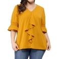 thumbnail image 1 of Blusa Agnes Orinda BluCon Cuello V Volantes Amarillo 3XL, 1 of 6