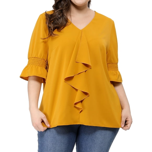 Blusa Agnes Orinda BluCon Cuello V Volantes Amarillo 3XL